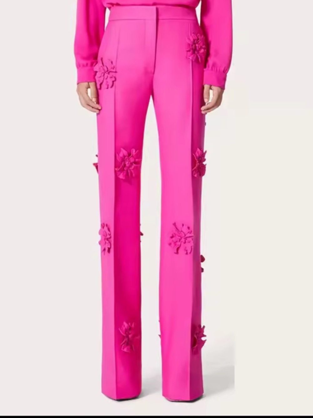 Floral Appliqué Wide-Leg Pants in Hot Pink - Picture 2 of 7